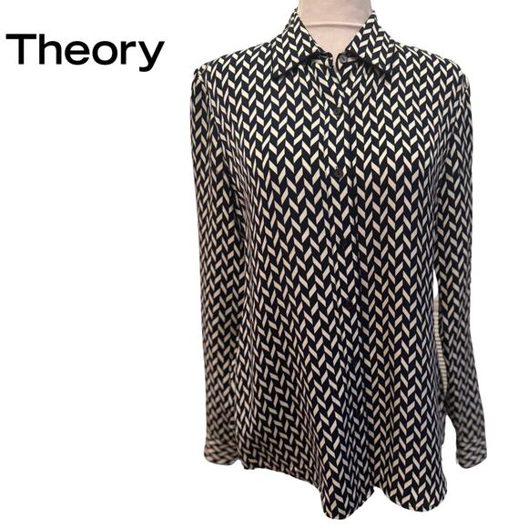 🎉 3 for $21 🎉 Damaged Theory Black & Tan Chevron Button Down Blouse Medium - Picture 4 of 10